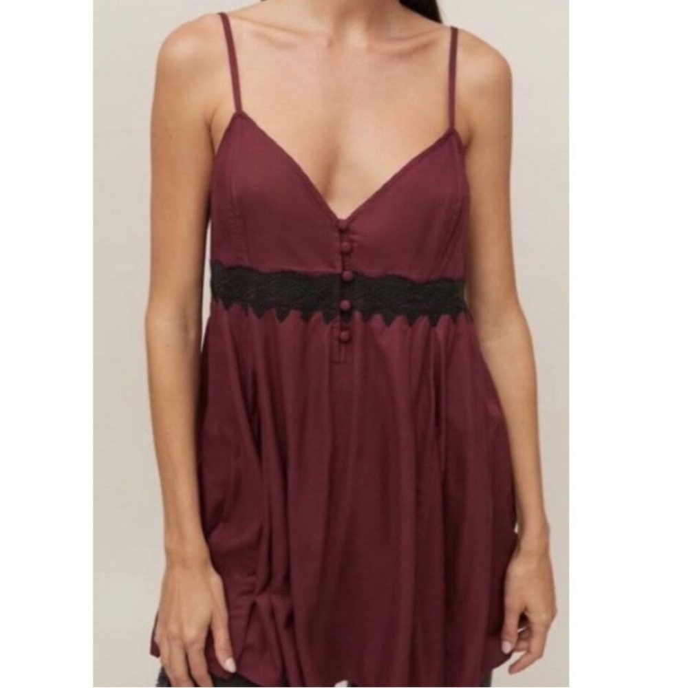 Urban Outfitters Burgundy Mini Dress with Black Lace Trim